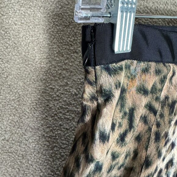 Joie Ornica Silk Skirt 0 Tan Brown Leopard Print Asymmetrical Hem Draped Ruched - Picture 9 of 12